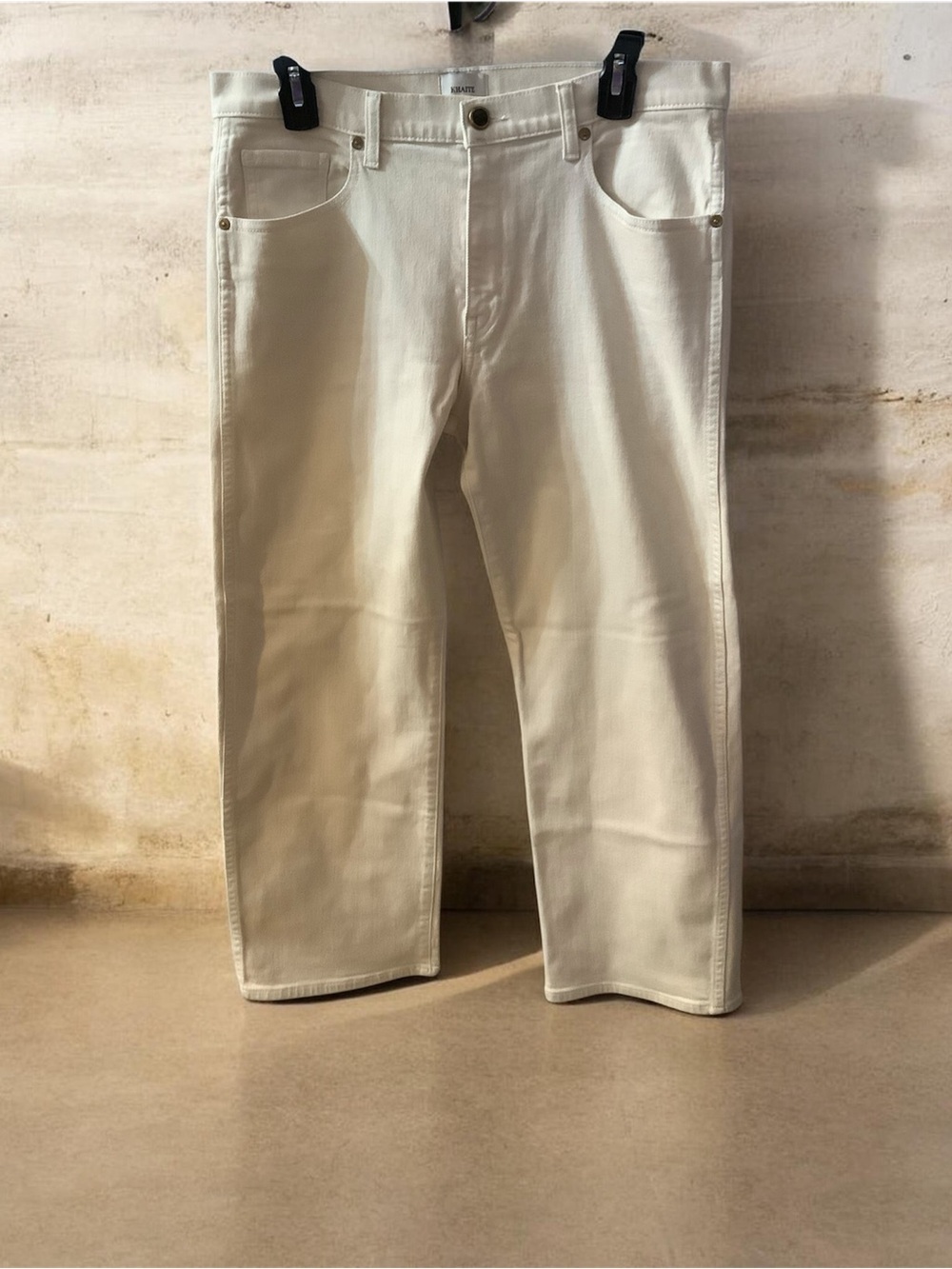 Khaite Wendell Cropped Wide Leg Jeans Size 30 Ivory Cream Denim Stretch - Picture 8 of 10